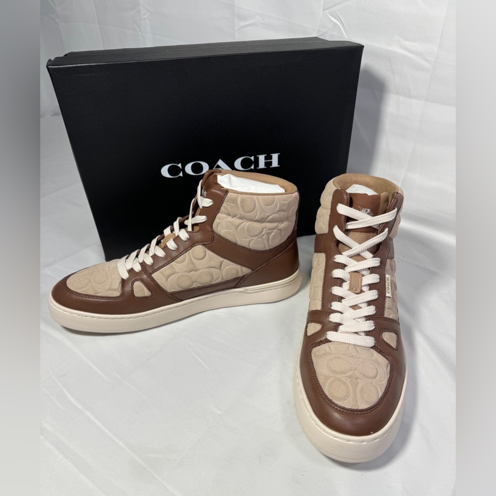 New Authentic Coach Mens Taupe Clip Court High Top Sneaker In Signature Sz 11 - Picture 5 of 14